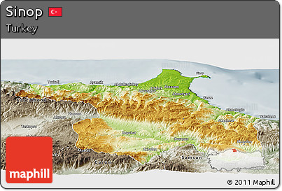Physical Panoramic Map of Sinop, semi-desaturated