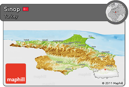 Physical Panoramic Map of Sinop, single color outside