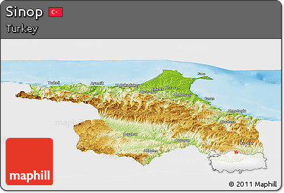 Physical Panoramic Map of Sinop, single color outside