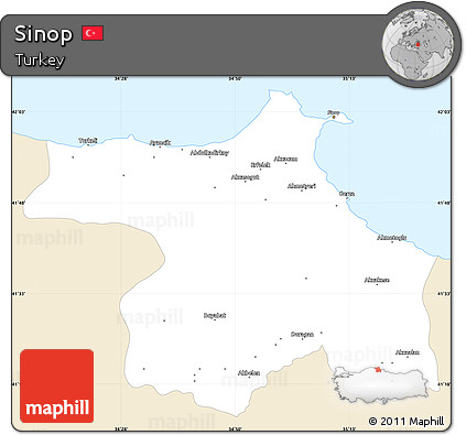Classic Style Simple Map of Sinop, single color outside