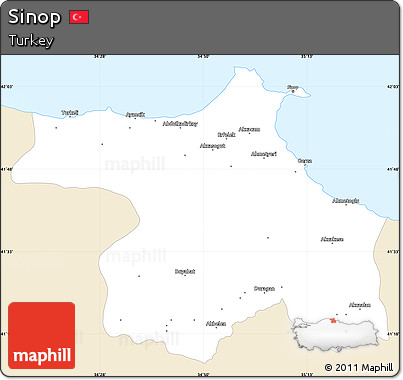 Classic Style Simple Map of Sinop, single color outside