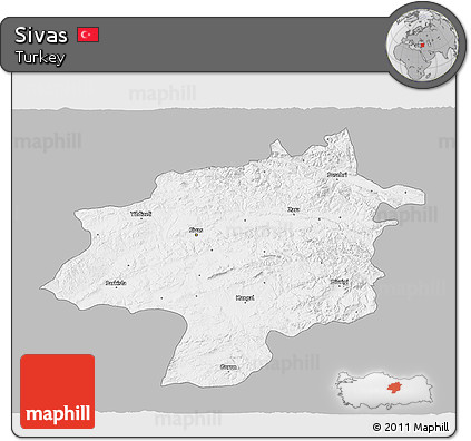 Gray 3D Map of Sivas, single color outside