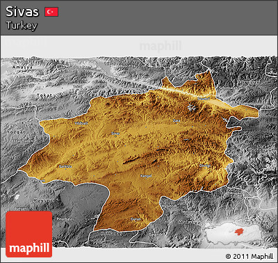 Physical 3D Map of Sivas, desaturated