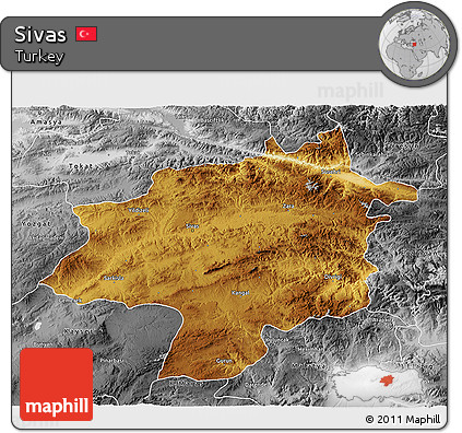 Physical 3D Map of Sivas, desaturated