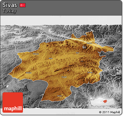 Physical 3D Map of Sivas, desaturated