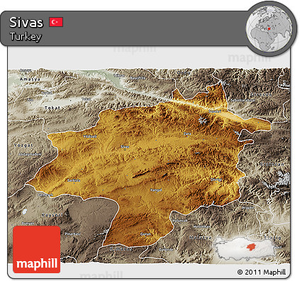 Physical 3D Map of Sivas, semi-desaturated