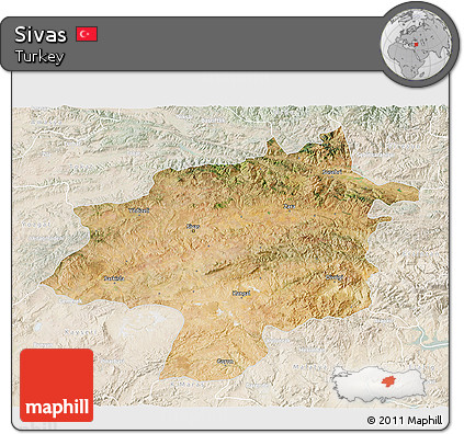Satellite 3D Map of Sivas, lighten