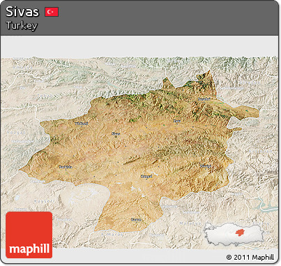 Satellite 3D Map of Sivas, lighten