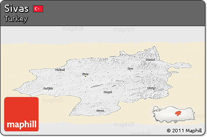Classic Style Panoramic Map of Sivas, single color outside