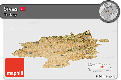 Satellite Panoramic Map of Sivas, single color outside