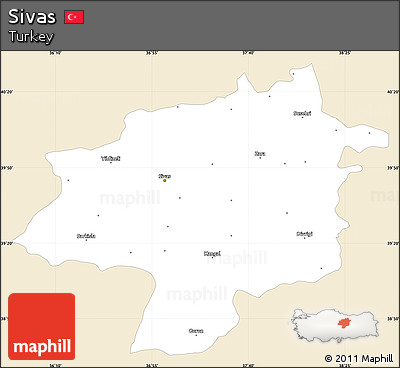 Classic Style Simple Map of Sivas, single color outside