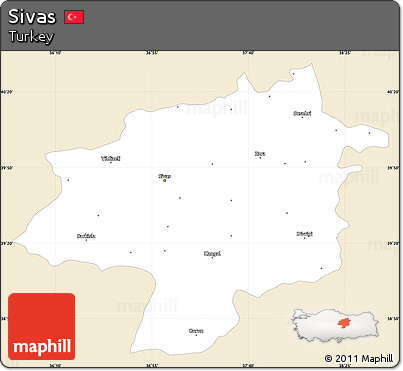 Classic Style Simple Map of Sivas, single color outside