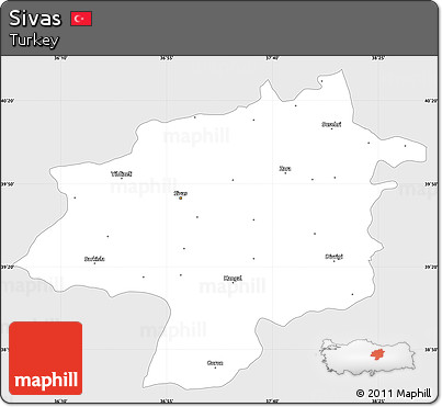 Silver Style Simple Map of Sivas, single color outside