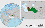 Flag Location Map of Turkmenistan, gray outside