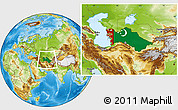 Flag Location Map of Turkmenistan, physical outside