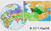 Flag Location Map of Turkmenistan, political outside