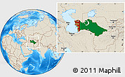 Flag Location Map of Turkmenistan, shaded relief outside