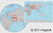 Gray Location Map of Turkmenistan, within the entire continent