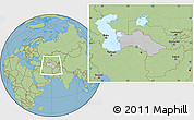 Gray Location Map of Turkmenistan, savanna style outside