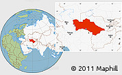 Savanna Style Location Map of Turkmenistan, highlighted continent