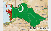 Flag Map of Turkmenistan, satellite outside, flag centered