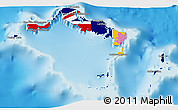 Flag 3D Map of Turks and Caicos Islands, physical outside, flag centered
