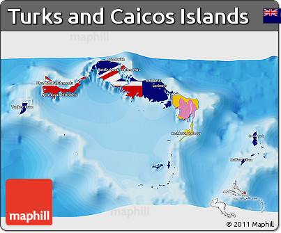 Flag 3D Map of Turks and Caicos Islands, political shades outside