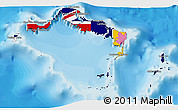 Flag 3D Map of Turks and Caicos Islands, satellite outside, bathymetry sea, flag centered