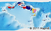 Flag 3D Map of Turks and Caicos Islands, shaded relief outside, flag centered