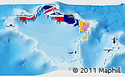 Flag 3D Map of Turks and Caicos Islands, single color outside, bathymetry sea, shaded relief sea, flag centered
