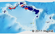 Flag 3D Map of Turks and Caicos Islands, single color outside, shaded relief sea, flag rotated