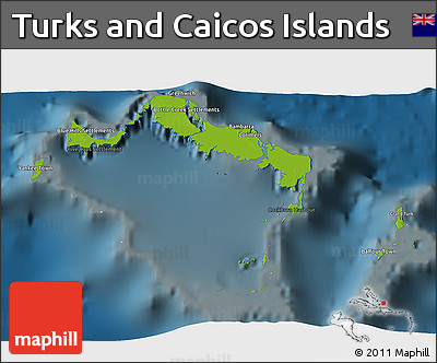 Physical 3D Map of Turks and Caicos Islands, darken