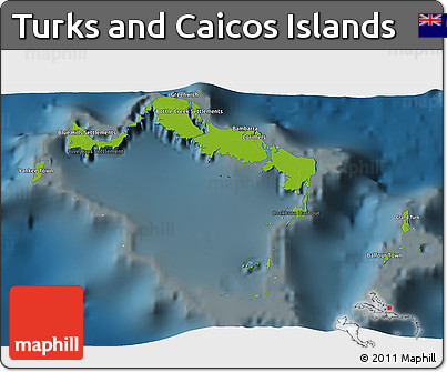 Physical 3D Map of Turks and Caicos Islands, darken