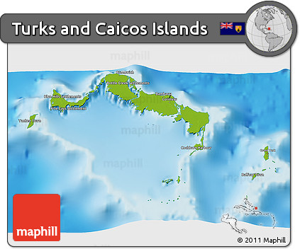 Physical 3D Map of Turks and Caicos Islands