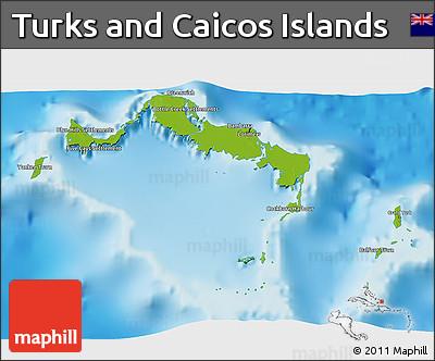 Physical 3D Map of Turks and Caicos Islands