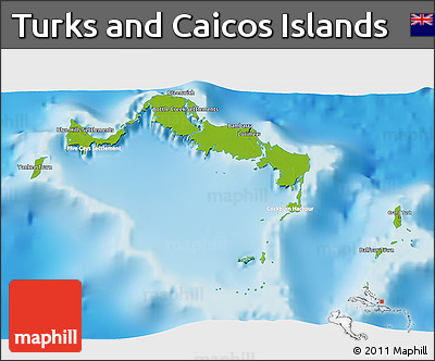 Physical 3D Map of Turks and Caicos Islands, lighten, land only