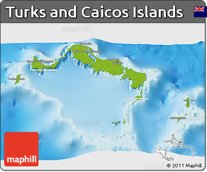 Physical 3D Map of Turks and Caicos Islands, lighten, land only