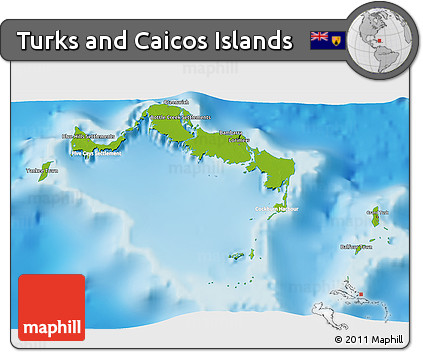 Physical 3D Map of Turks and Caicos Islands, lighten, semi-desaturated, land only