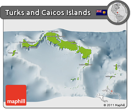 Physical 3D Map of Turks and Caicos Islands, semi-desaturated