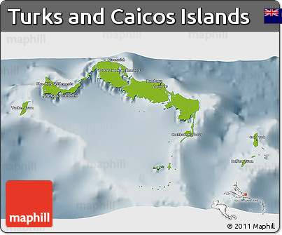 Physical 3D Map of Turks and Caicos Islands, semi-desaturated
