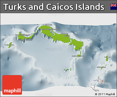 Physical 3D Map of Turks and Caicos Islands, semi-desaturated
