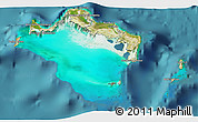 Satellite 3D Map of Turks and Caicos Islands, shaded relief outside, satellite sea