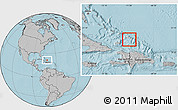 Blank Location Map of Turks and Caicos Islands, gray outside, hill shading outside