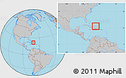 Gray Location Map of Turks and Caicos Islands, within the entire continent