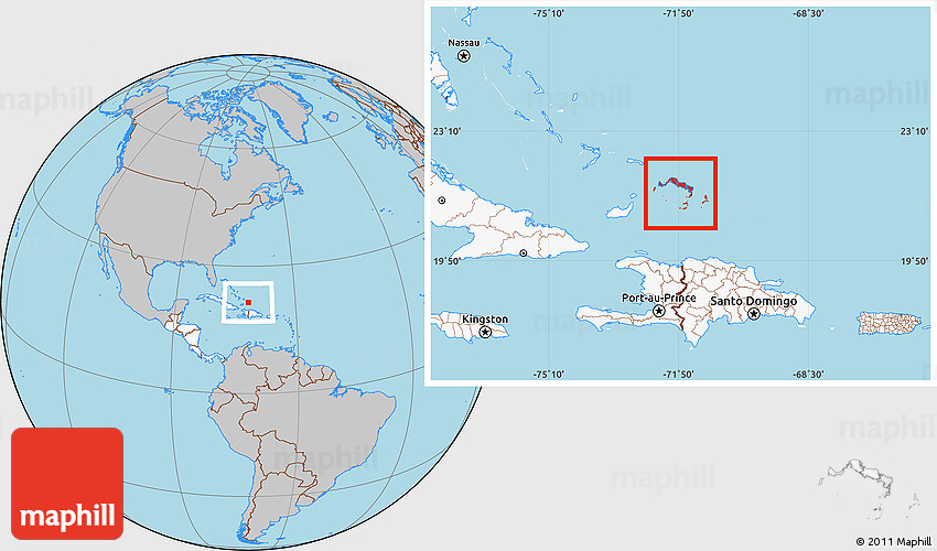 Turks And Caicos On World Map Gray Location Map Of Turks And Caicos Islands, Highlighted Continent