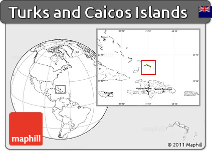 Physical Location Map of Turks and Caicos Islands, blank outside