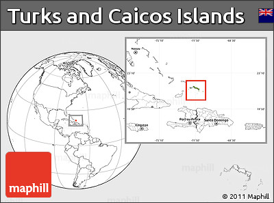 Physical Location Map of Turks and Caicos Islands, blank outside