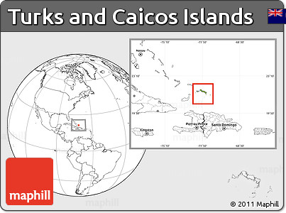 Physical Location Map of Turks and Caicos Islands, blank outside
