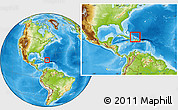 Physical Location Map of Turks and Caicos Islands, within the entire continent