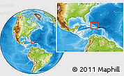 Physical Location Map of Turks and Caicos Islands, highlighted continent, within the entire continent